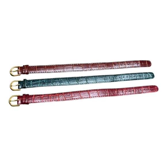 Peugeot Set of Three Crocodile Embossed Watchbands with Gold Buckles - Picture 1 of 4